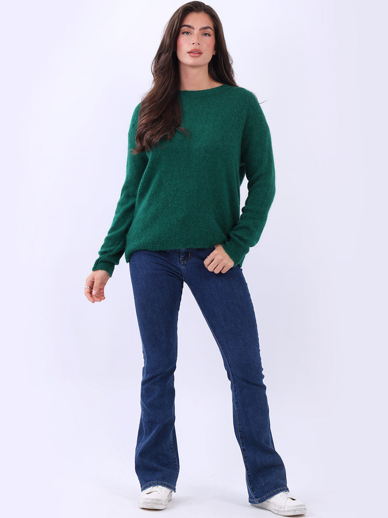 Plain Knitted Jumper Bottle Green