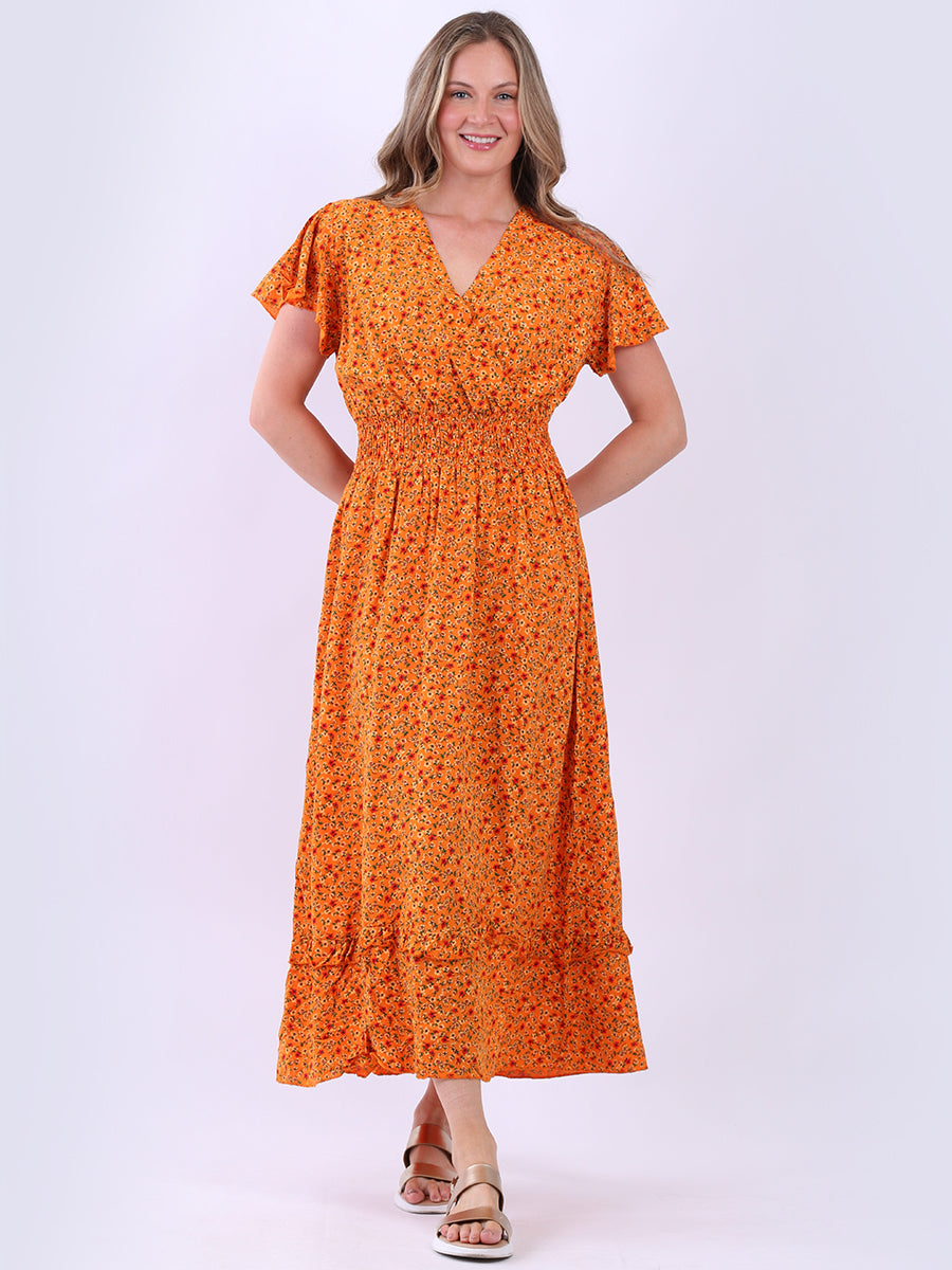 chinese dress ladies Plus Size Smocked Yoke V Neck Floral Print Lagenlook Maxi Dress – Yayavoo  Pakistan