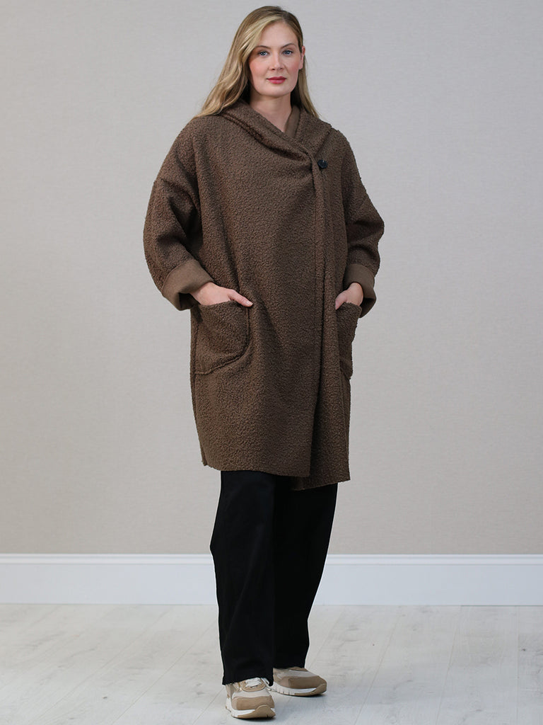 Hooded Woolen Lagenlook Jacket Dark Mocha
