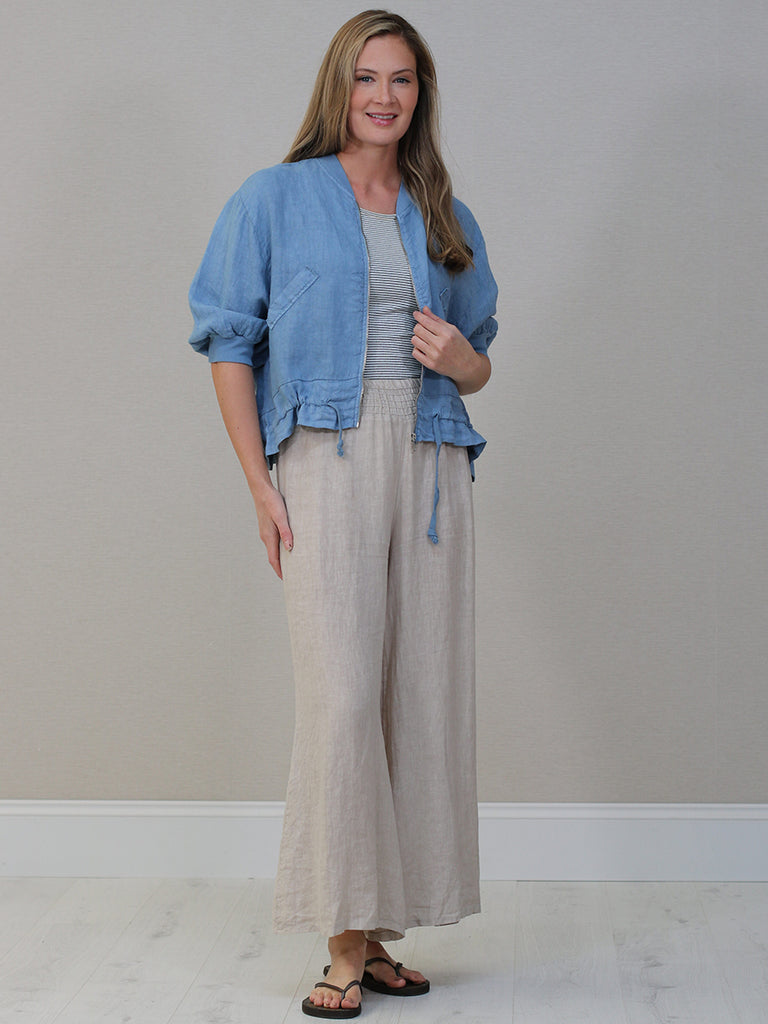 Italian Front Zip Linen Lagenlook Jacket Denim
