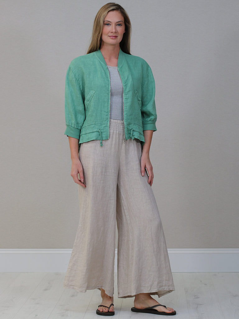 Italian Front Zip Linen Lagenlook Jacket Sage