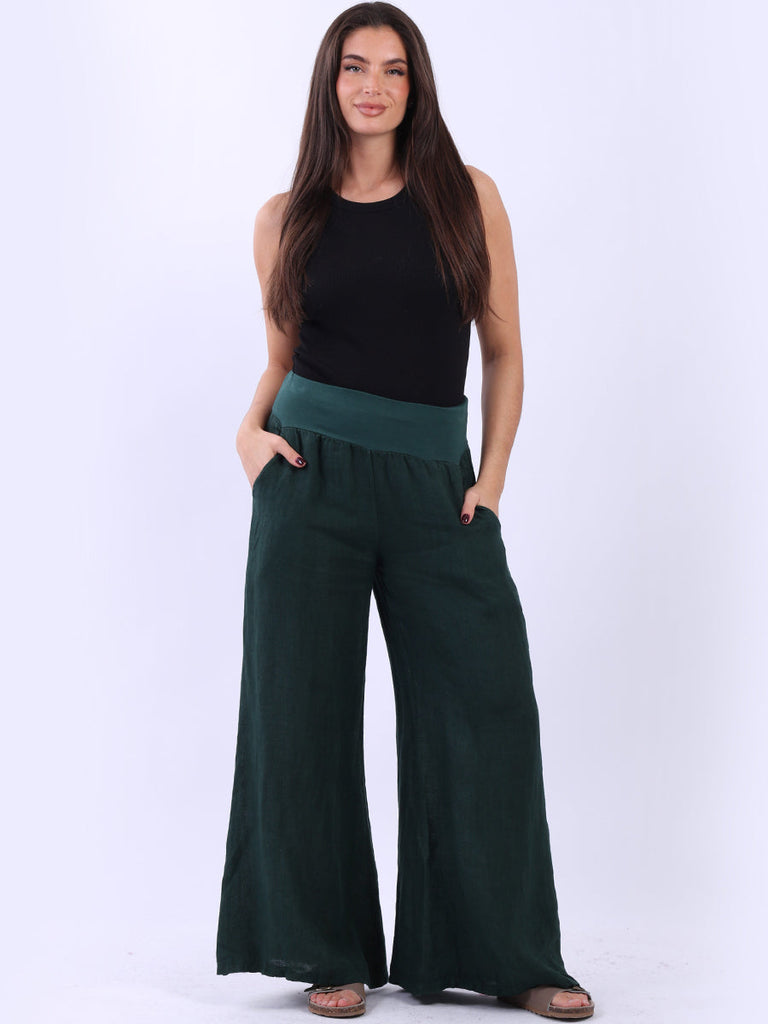 Plain Linen Palazzo Pant Bottle Green