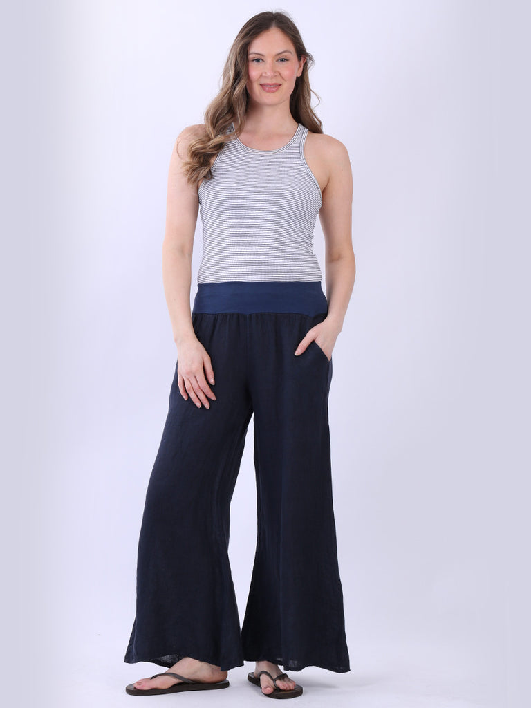 Plain Linen Palazzo Pant Navy