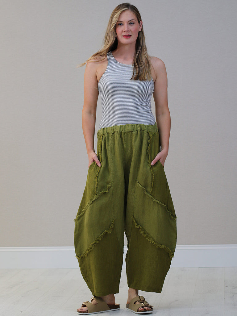 Plain Linen Slouchy Trouser Olive
