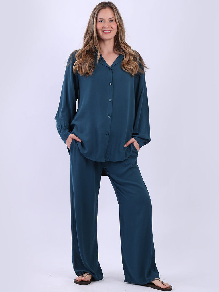 Formal Front Buttons Shirt Teal