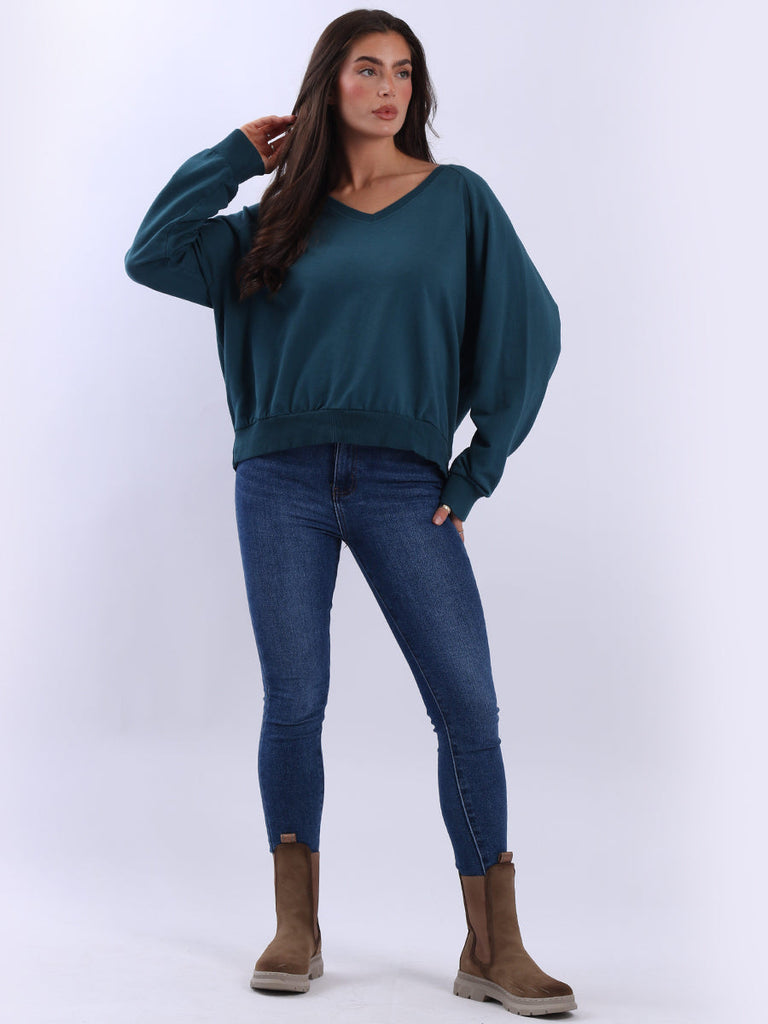 V-Neck Cotton Sweat Top Teal