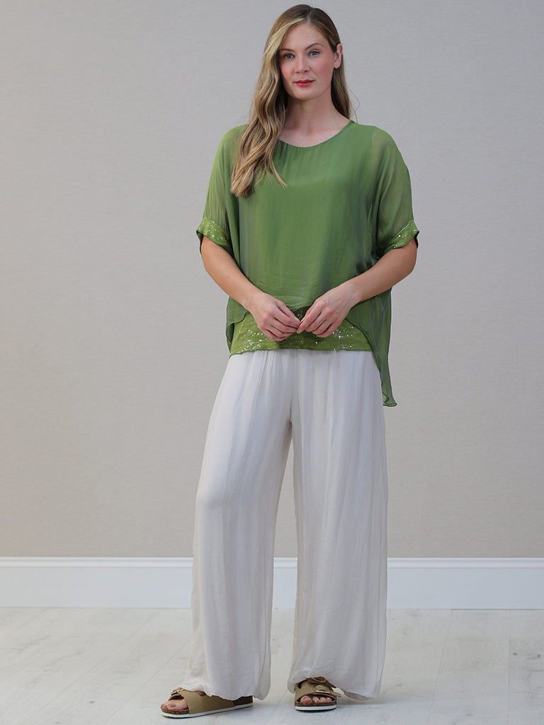 Sequin Twin Silk Top Olive