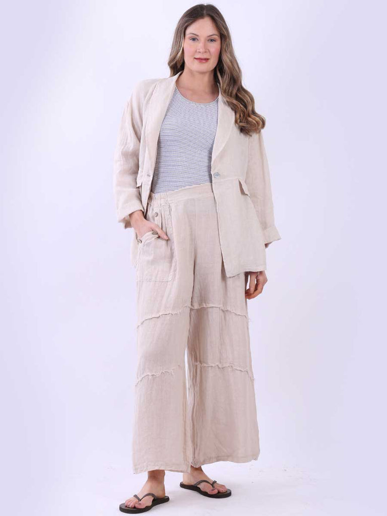 Button Up Linen Jacket Beige