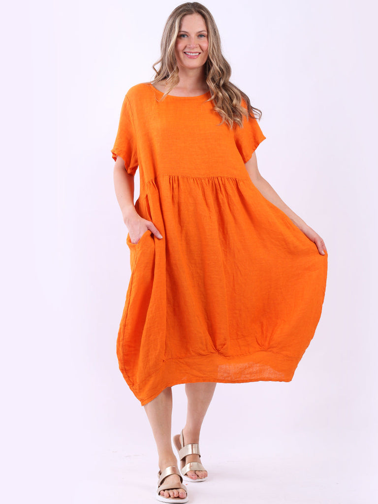 Linen Lagenlook Midi Dress Orange