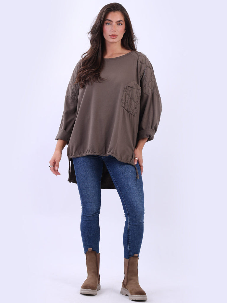 Ladies Embroidered Cotton Top Mocha 