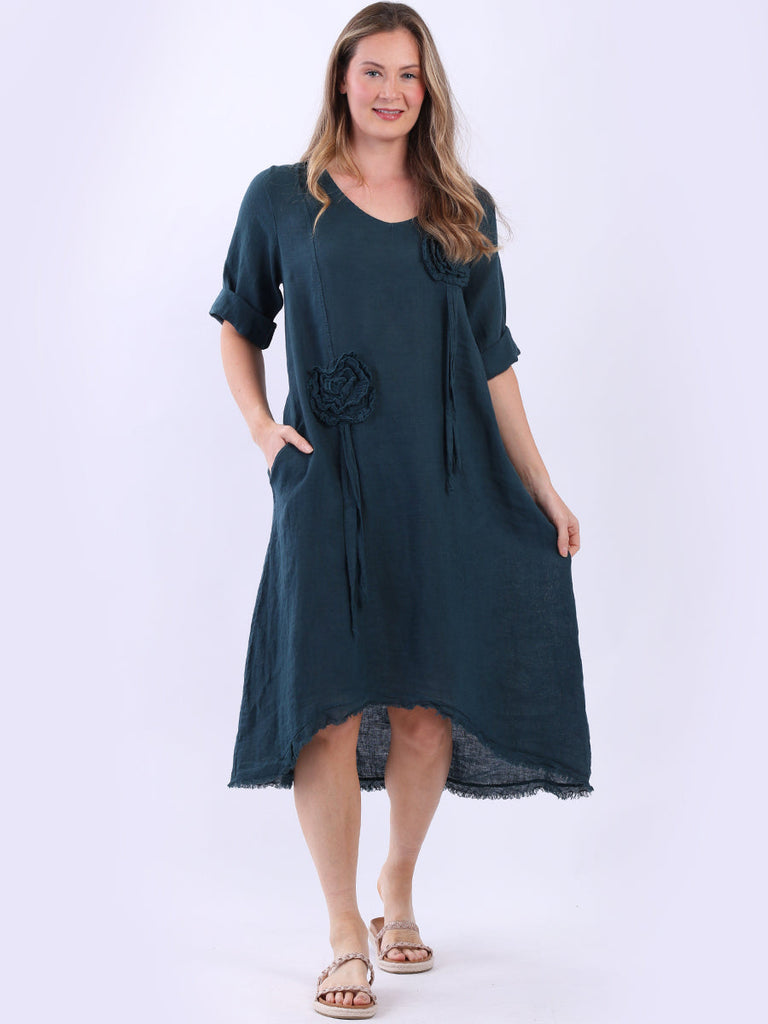 Solid Linen Hi Lo Dress Teal