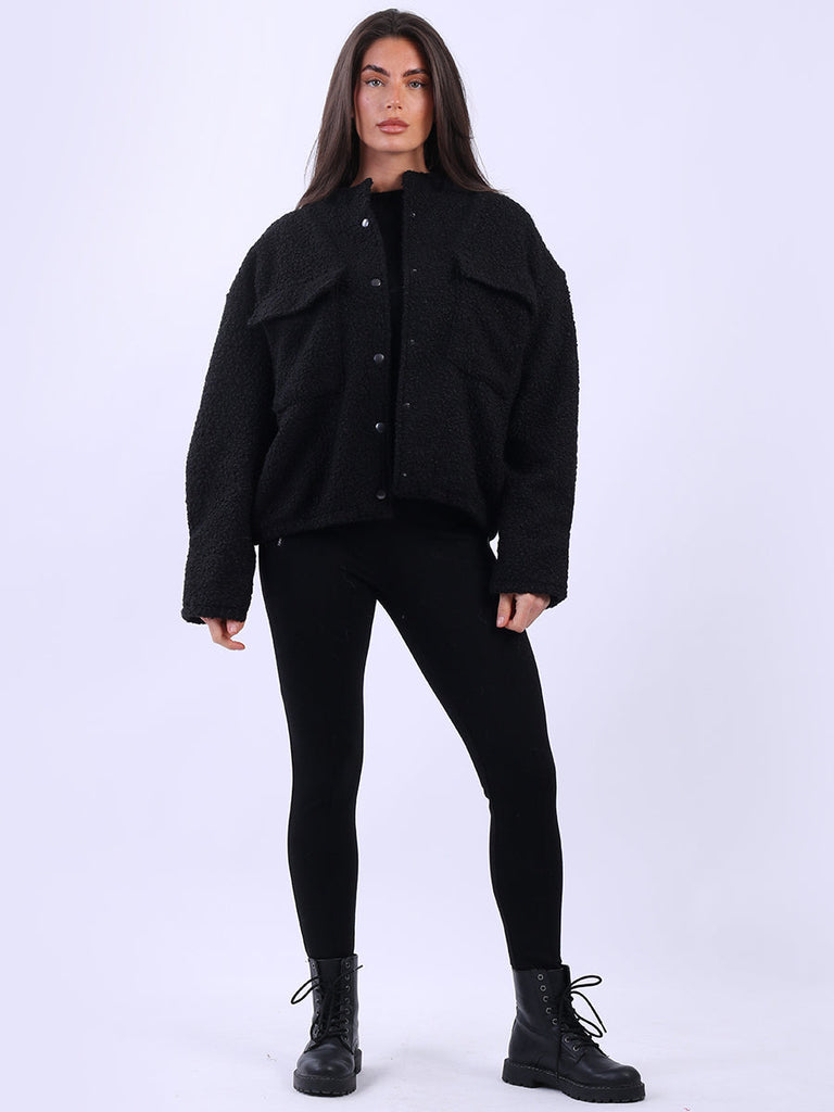 Woolen Crop Jacket Black