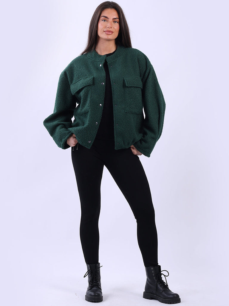 Woolen Crop Jacket Bottle Green