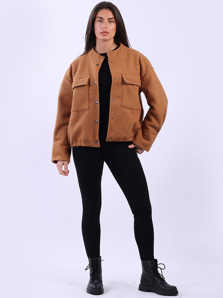 Woolen Crop Jacket Camel