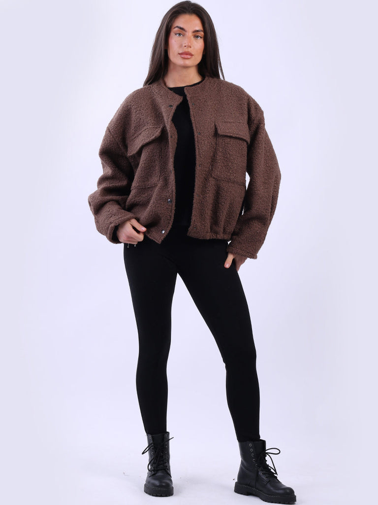 Woolen Crop Jacket Chocolate