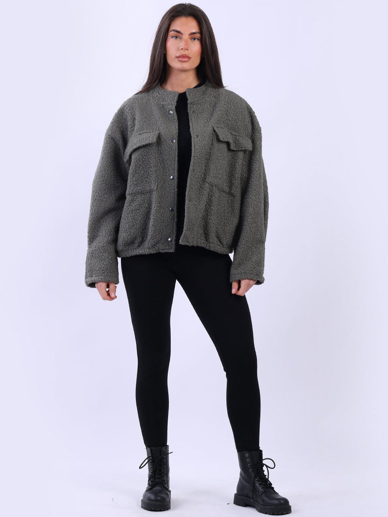 Woolen Crop Jacket Khaki