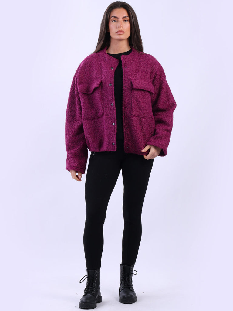 Woolen Crop Jacket Magenta