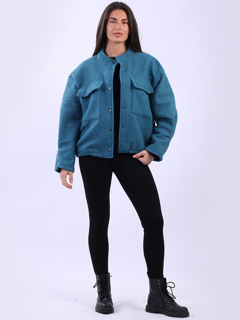 Woolen Crop Jacket Teal