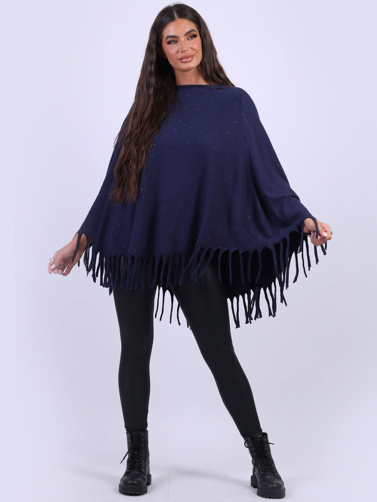 Women Knitted Poncho Navy