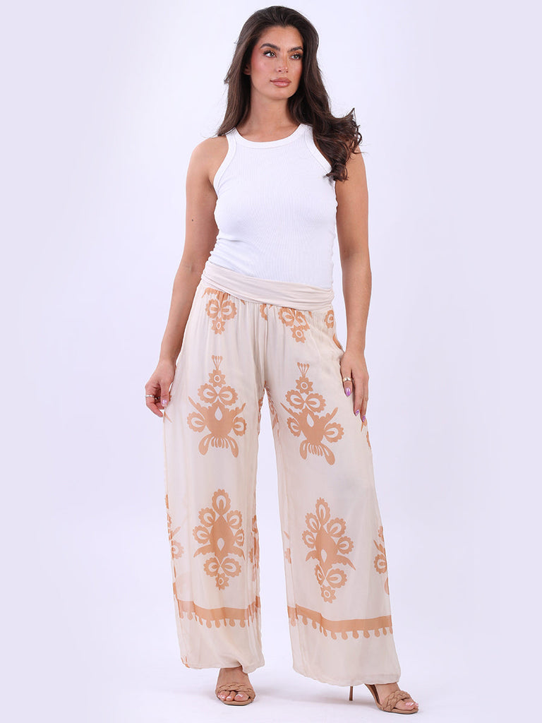 Women Silk Trouser Beige