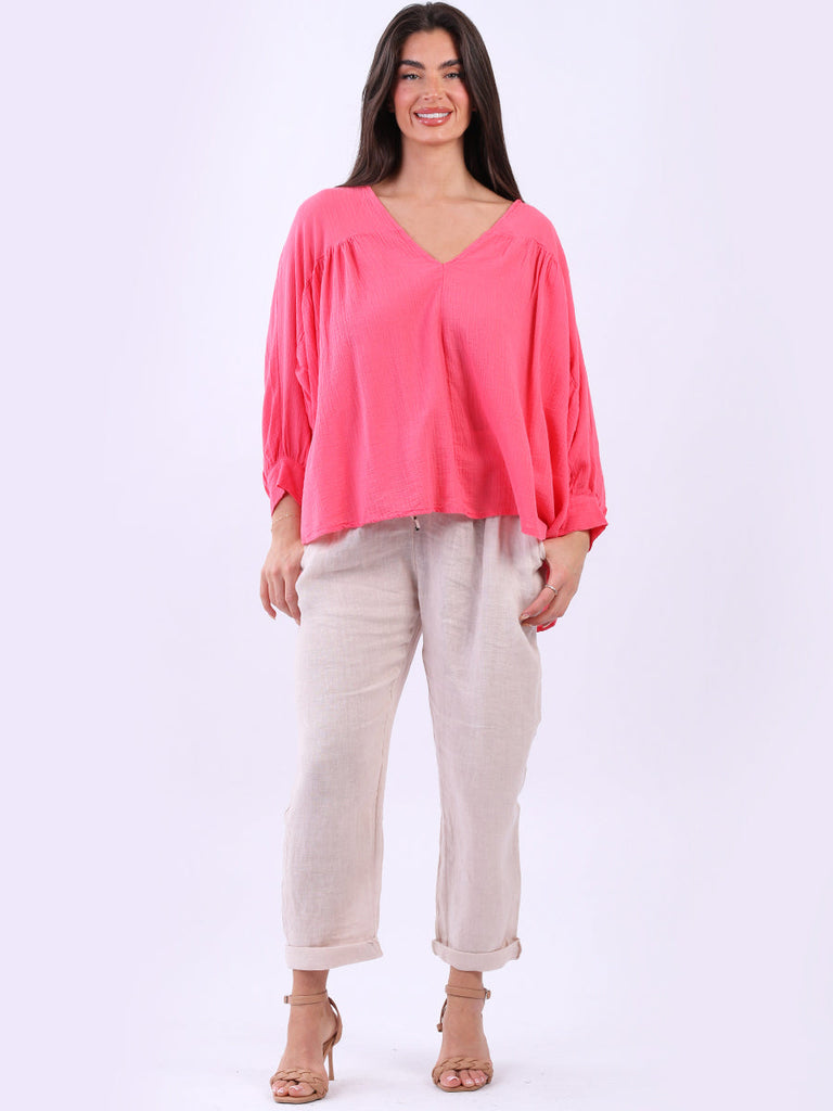 Batwing Crop Blouse Fuchsia