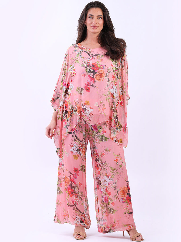 Floral Print Silk Harem Trouser Pink