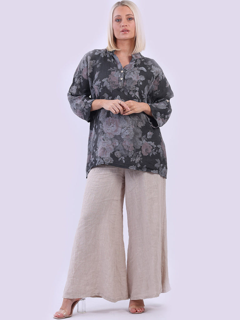 Floral Linen Tunic Charcoal