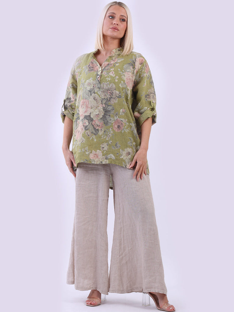 Floral Linen Tunic Lime Green