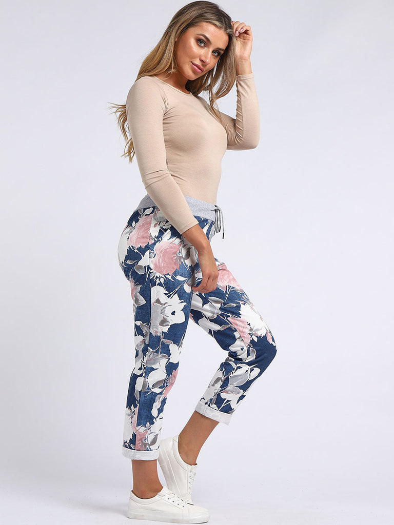 Floral Cotton Joggers Denim