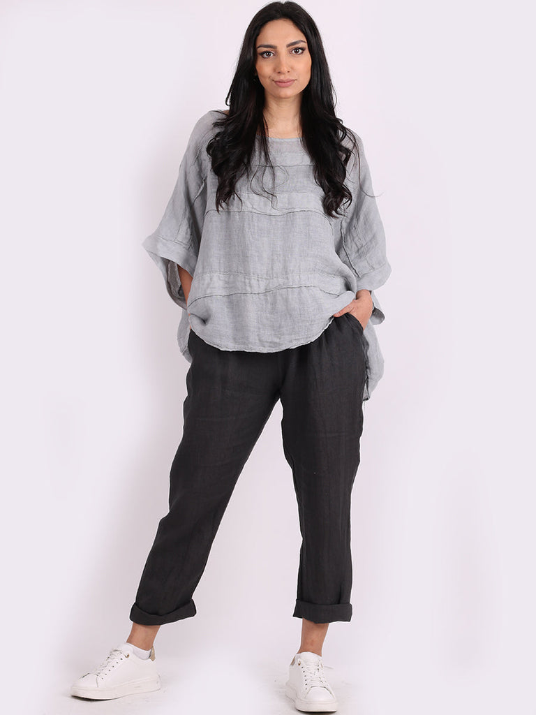 Front Patches Linen Tunic Grey