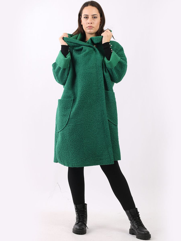 Hooded Woolen Lagenlook Jacket Green
