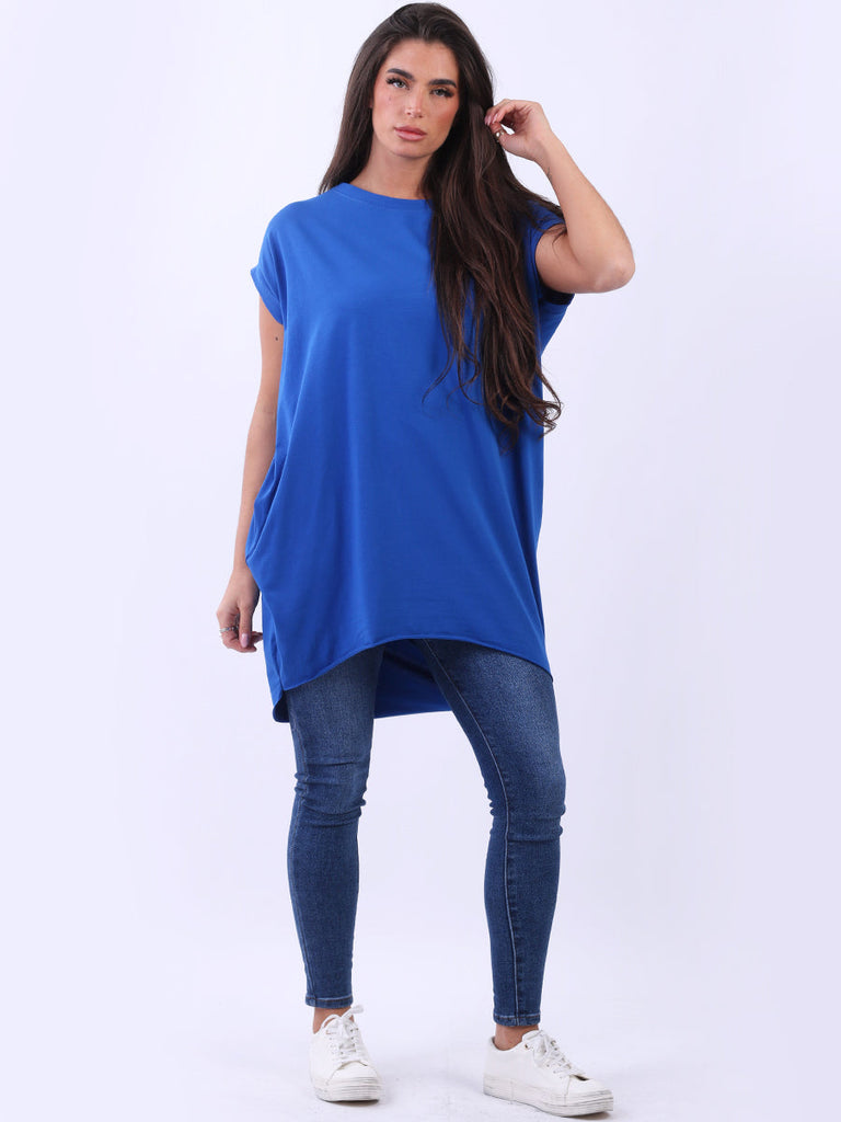 Plain Cotton Midi Dress Royal Blue