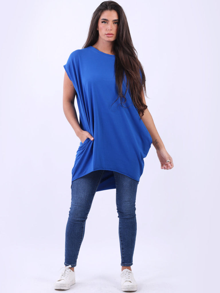 Plain Cotton Midi Dress Royal Blue