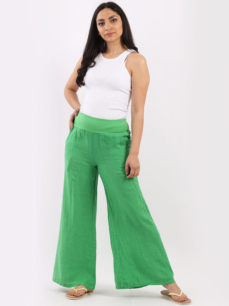 Plain Linen Palazzo Pant Green