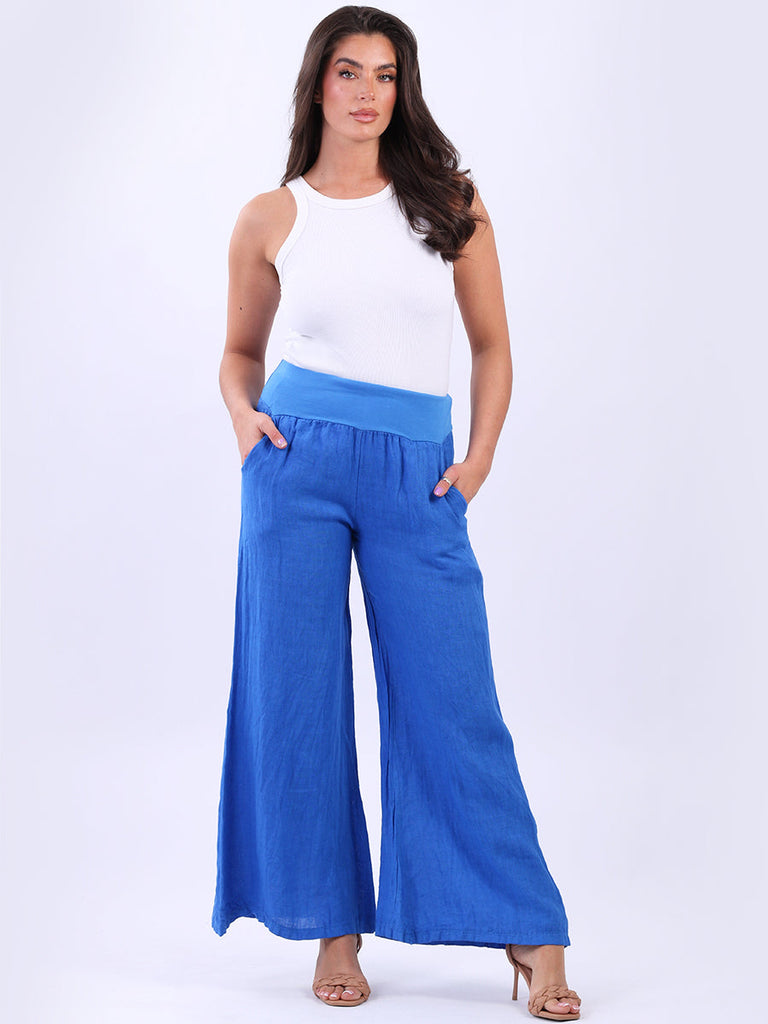 Plain Linen Palazzo Pant Royal Blue