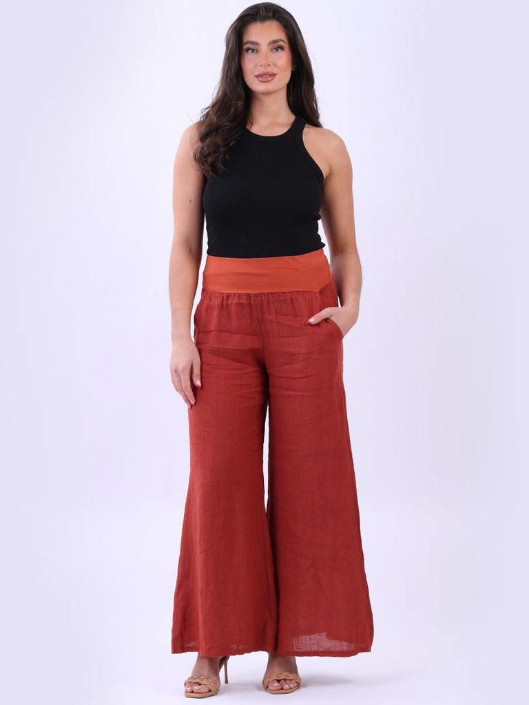 Plain Linen Palazzo Pant Rust