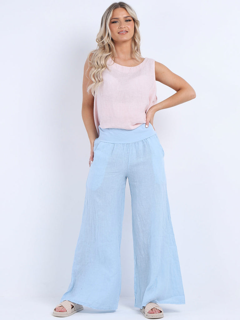 Plain Linen Palazzo Pant Sky Blue