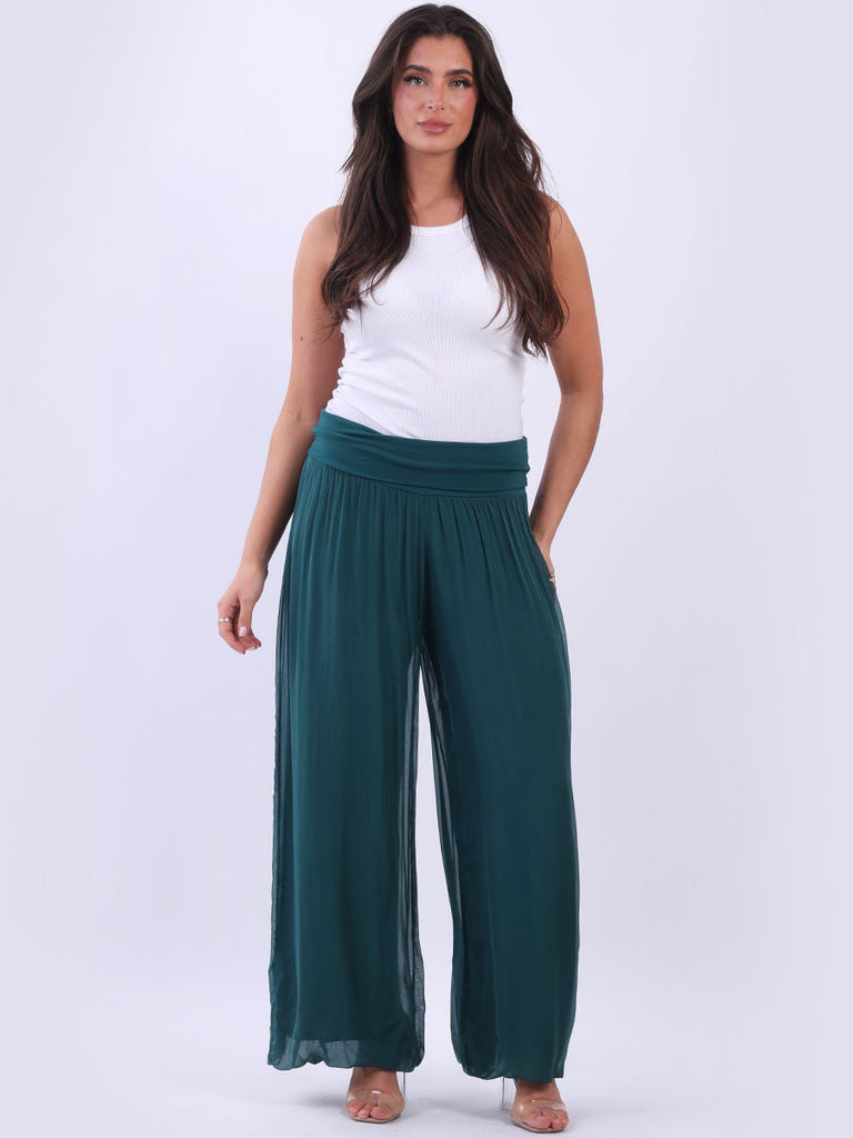Plain Wide Leg Silk Palazzo Teal