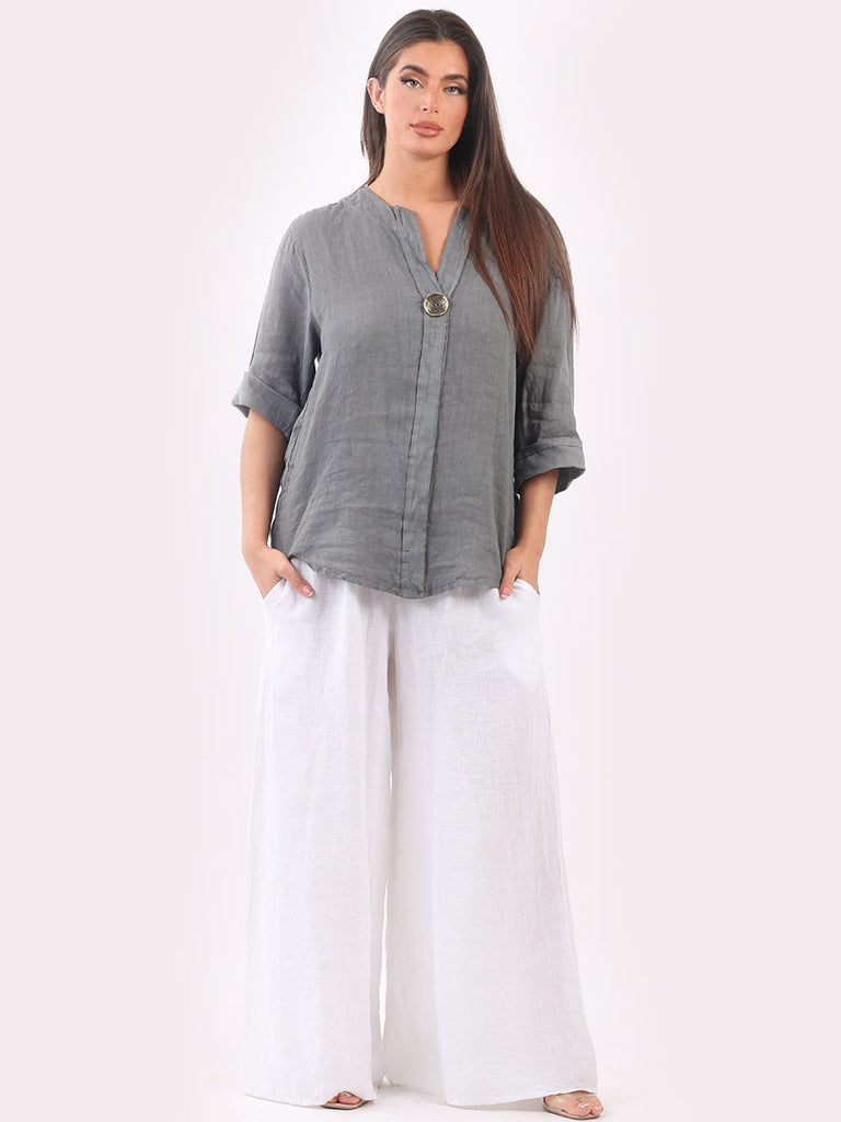 Solid Hi Lo Linen Top Dark Grey