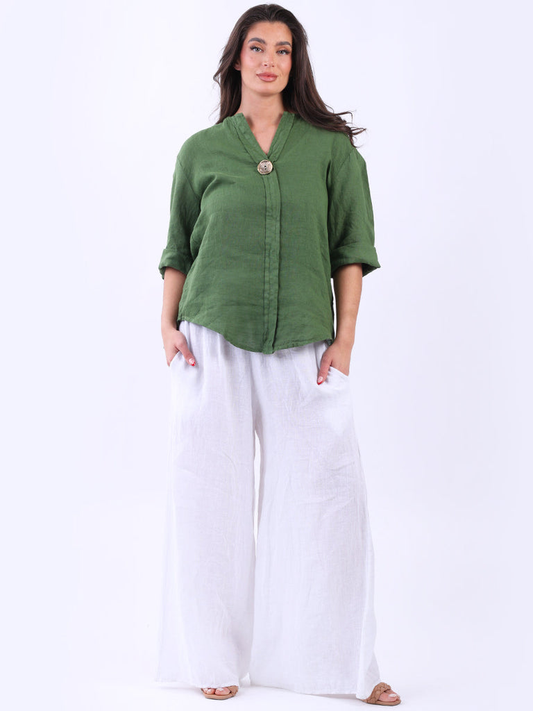 Solid Hi Lo Linen Top Olive 