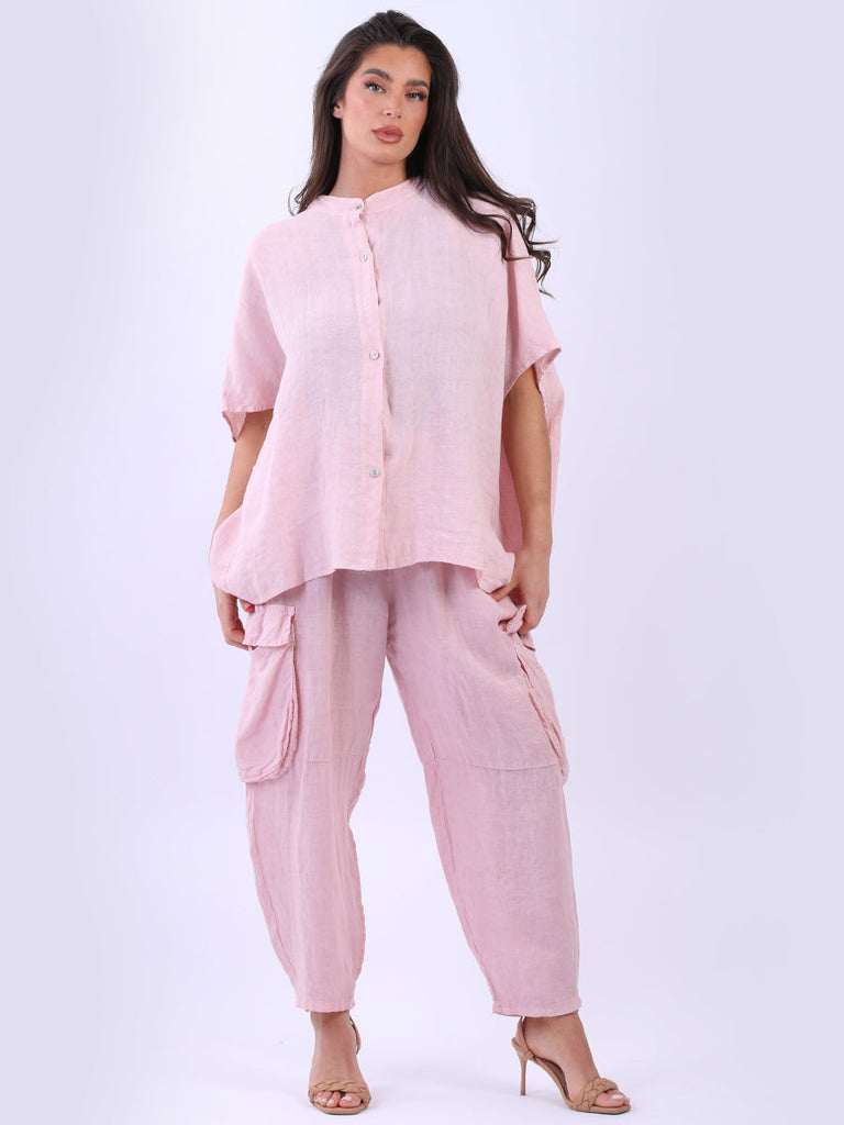 Women Linen Top Pink