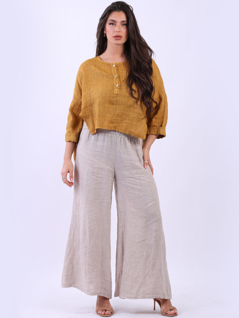 Plain Linen Crop Blouse Mustard