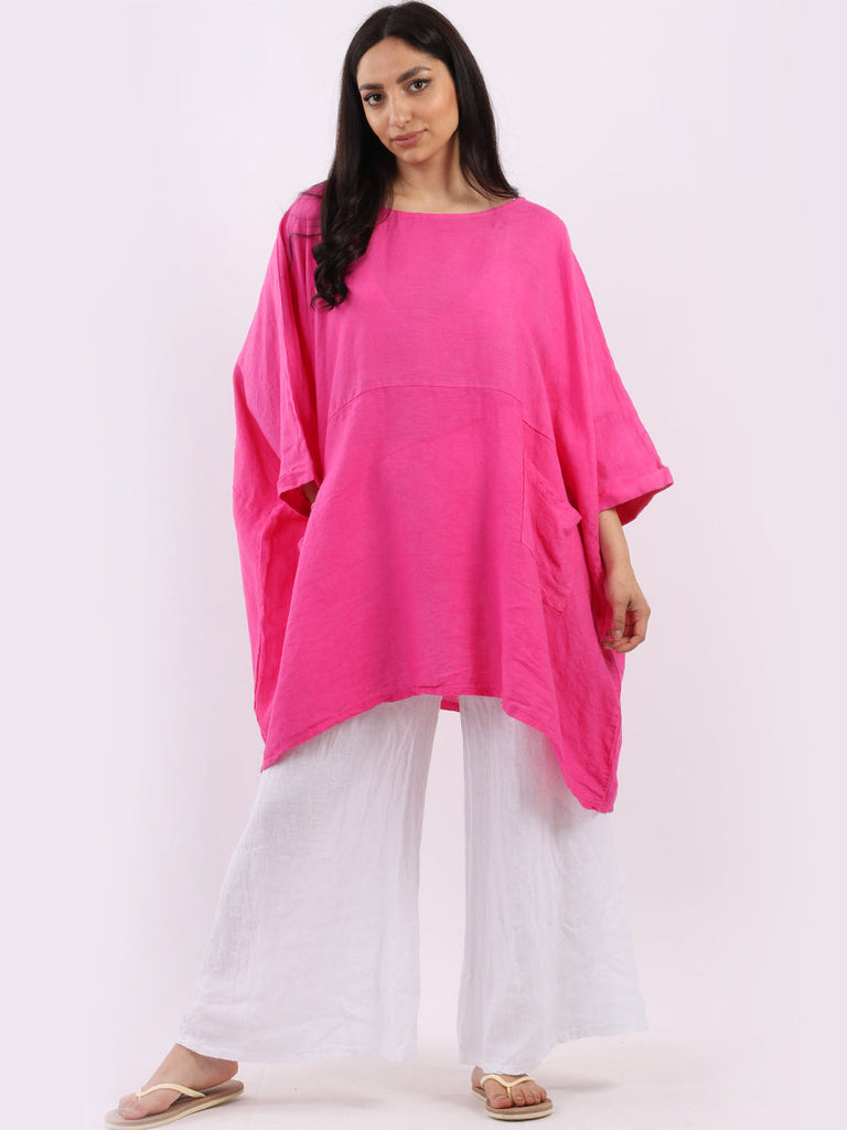 Oversized Linen Batwing Top Fuchsia 