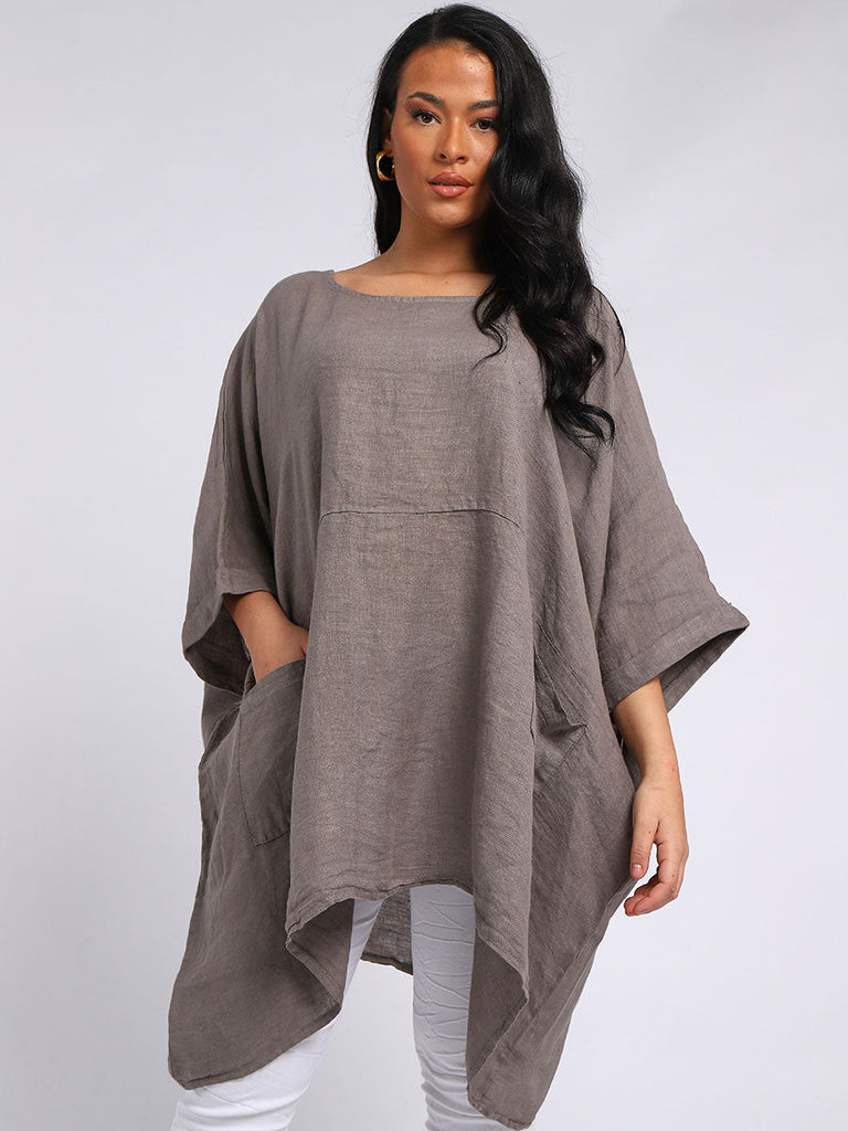 Oversized Linen Batwing Top Mocha 