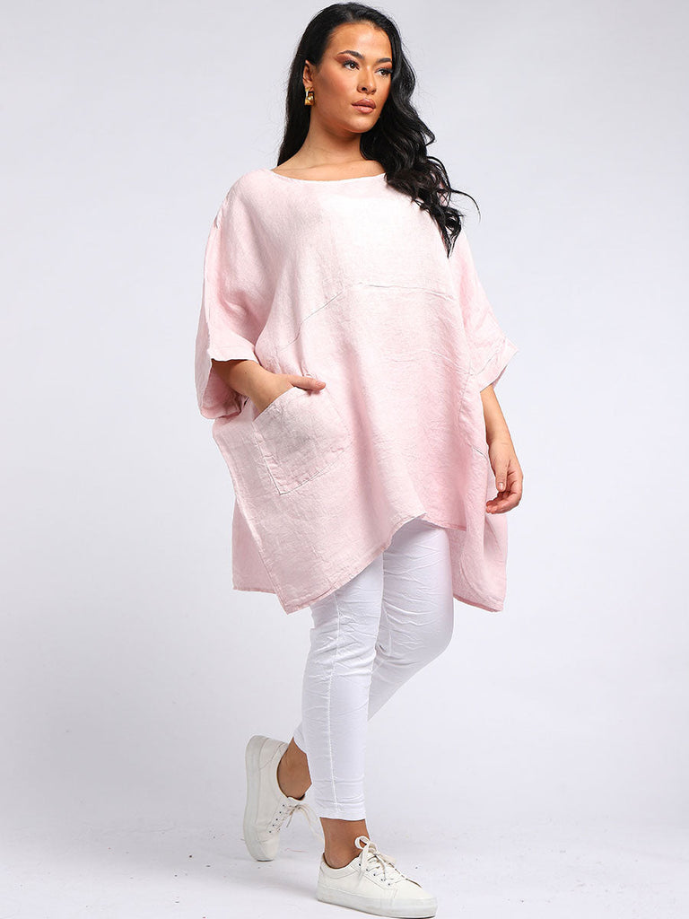 Oversized Linen Batwing Top Nude 