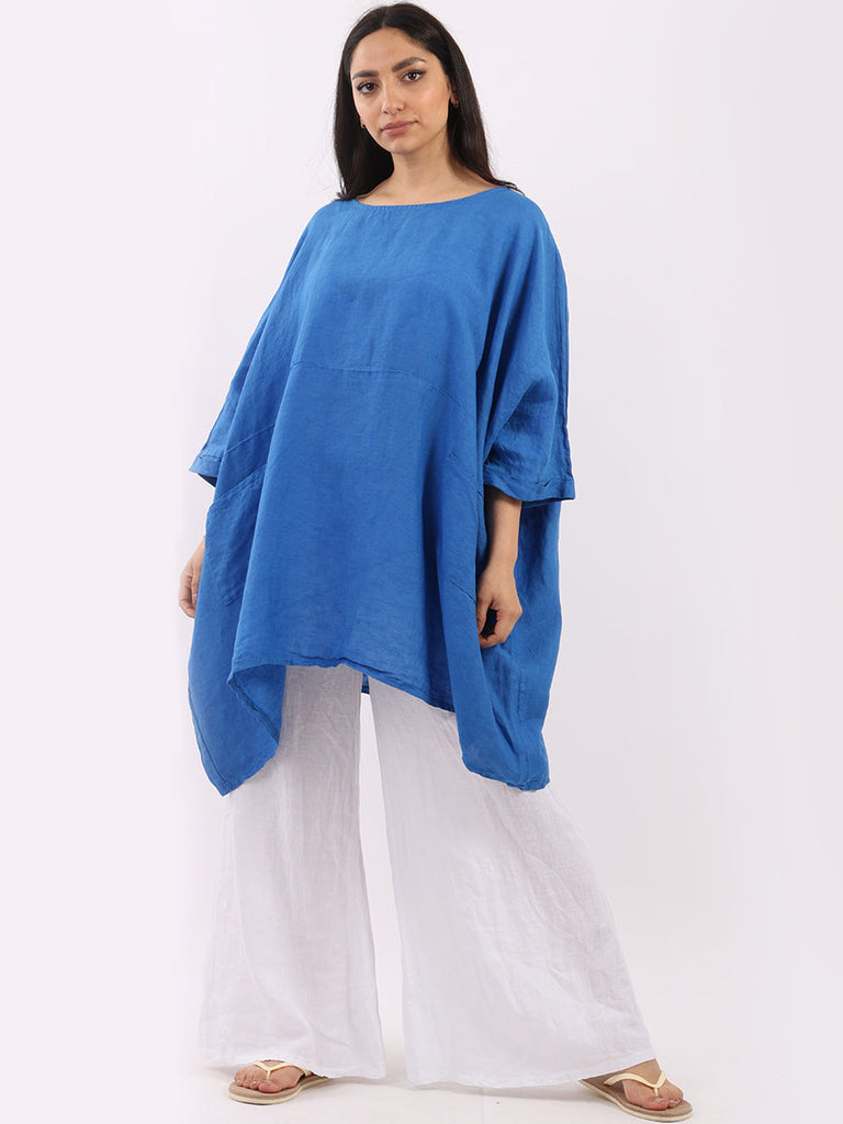 Oversized Linen Batwing Top Royal Blue 