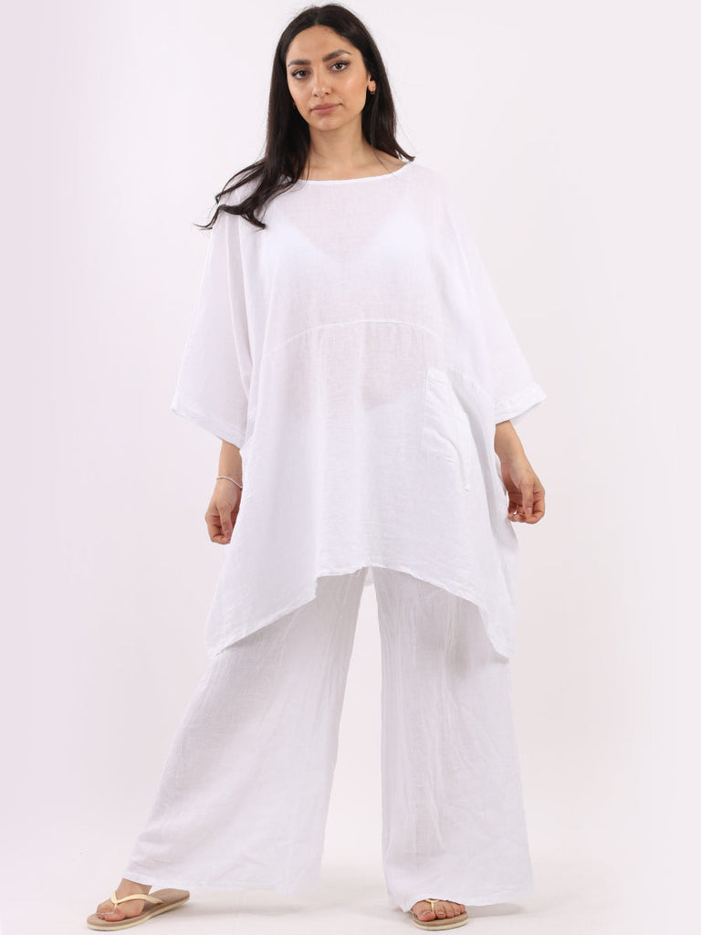 Oversized Linen Batwing Top White 