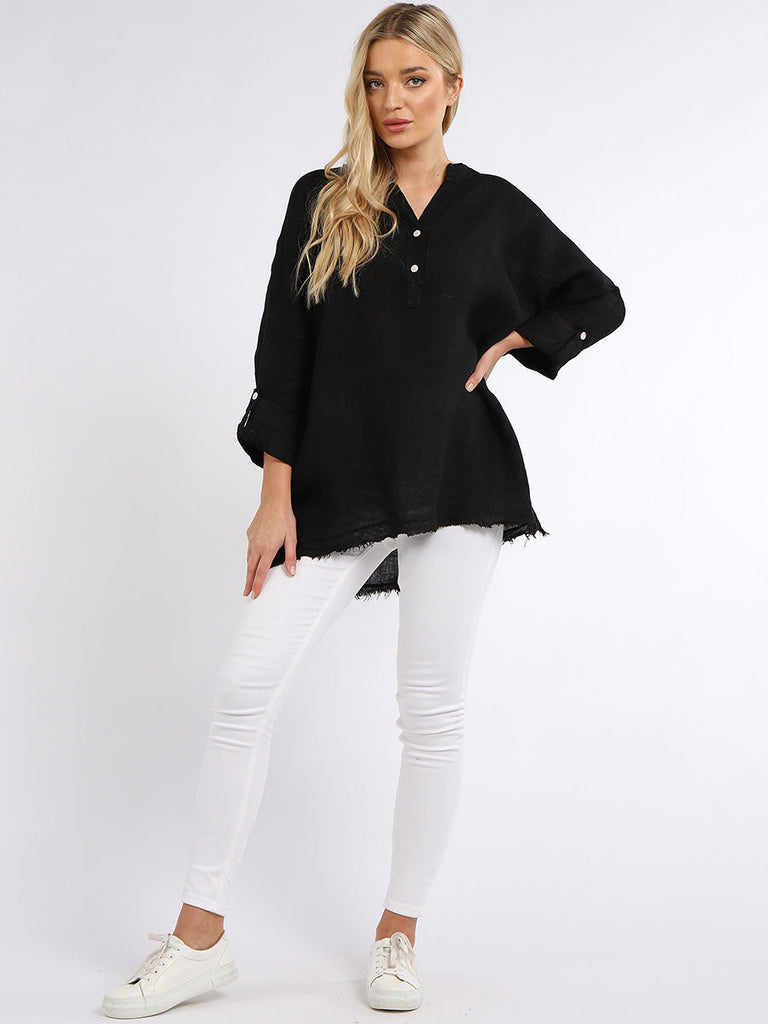Plain Linen Top  Black
