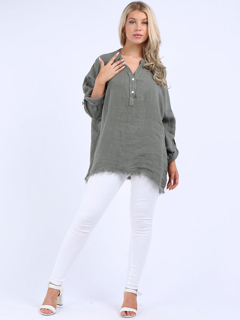 Plain Linen Top Khaki
