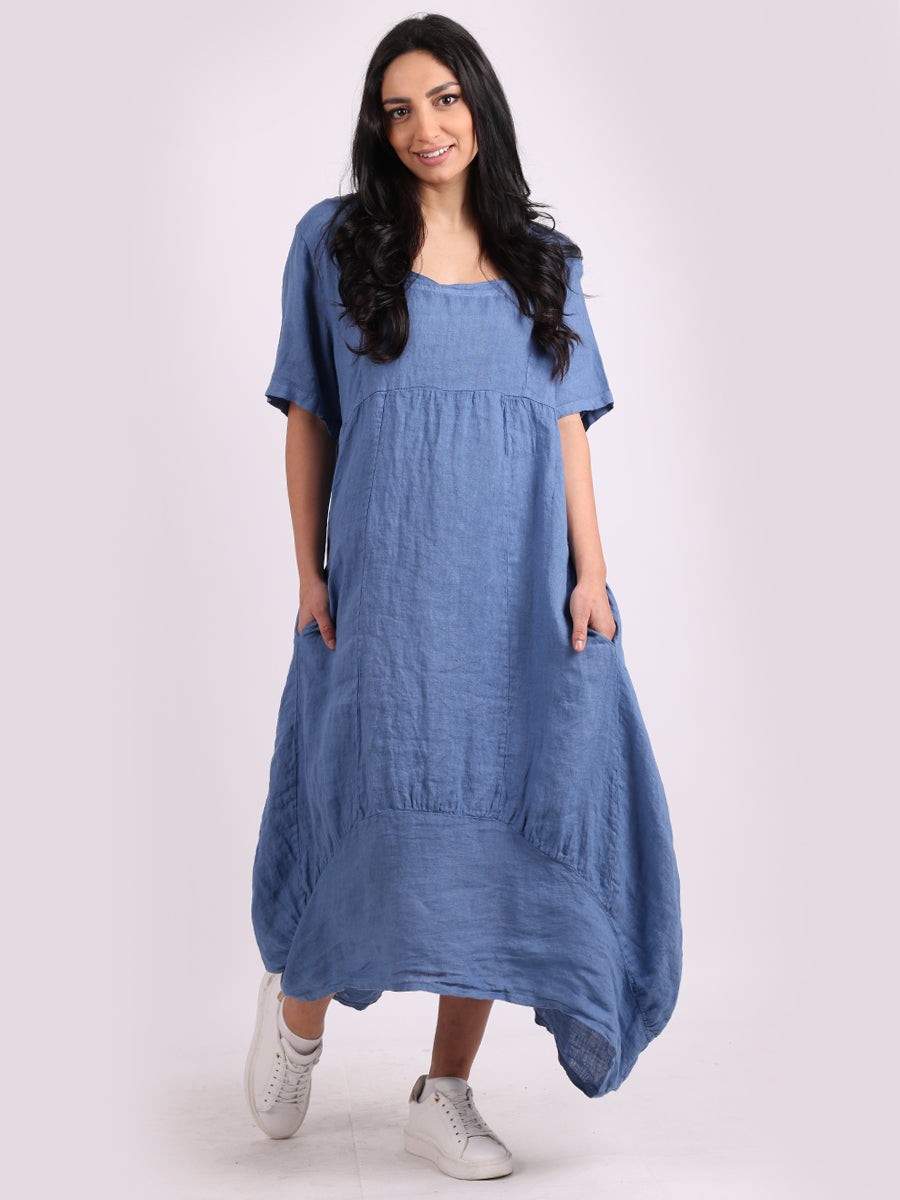 Linen Ribbed Hem Balloon Dress